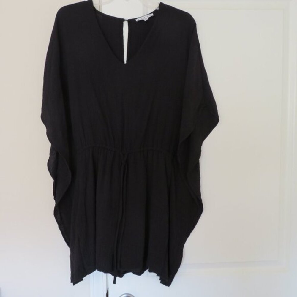 HYFVE Black V Neck Medium Romper Shorts with Button Tear Drop Back Closure Lined